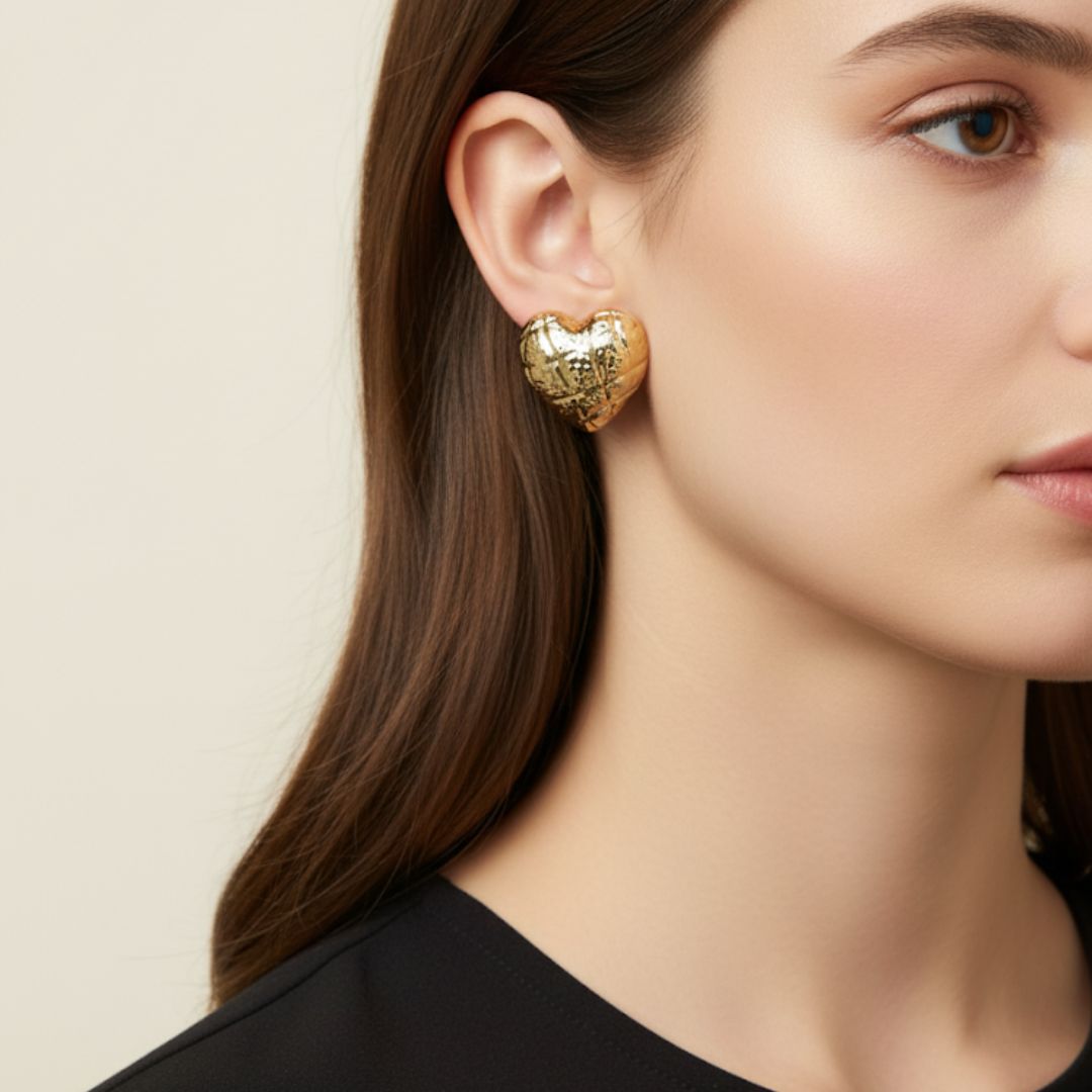 Textured Gold Heart Stud Earring
