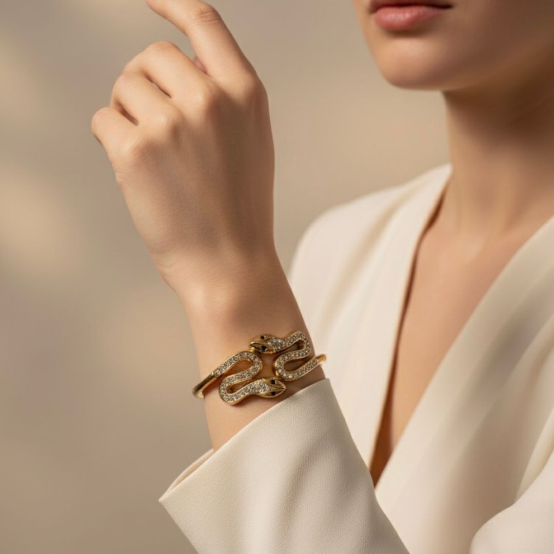 Crystal-Embellished Gold Cuff Bracelet