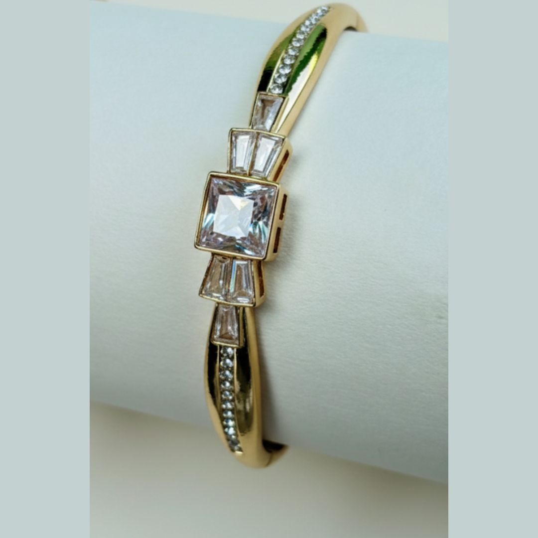 Art Deco Radiance Gold & Crystal Cuff Bracelet
