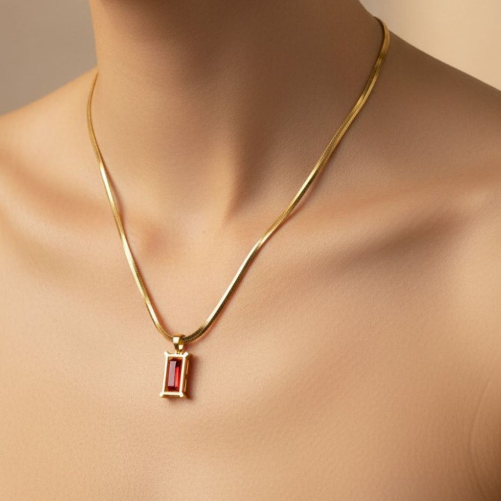 Red Rectangle Pendant on Snake Chain