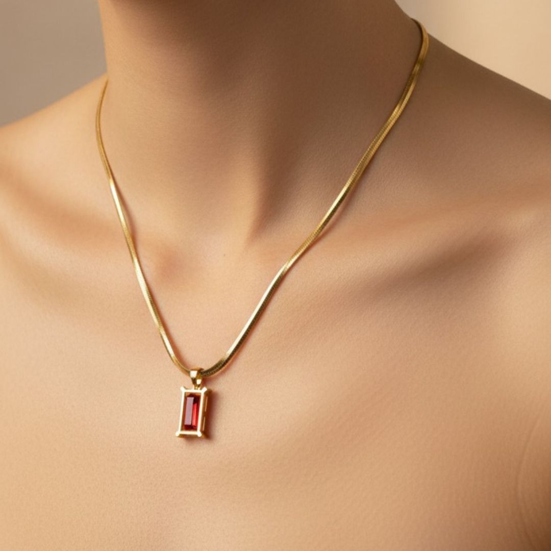 Red Rectangle Pendant on Snake Chain