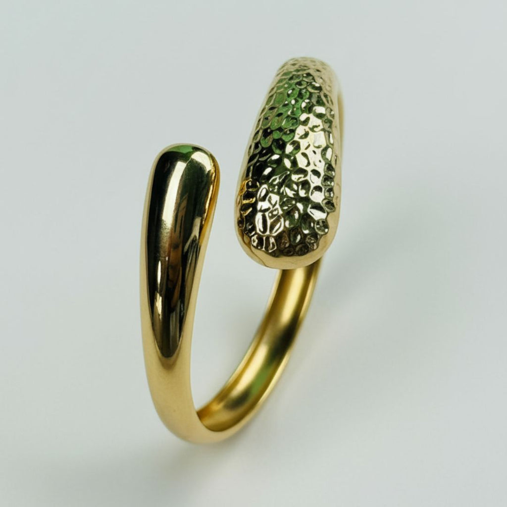 Sculptural Dual-Texture Open Cuff Bracelet