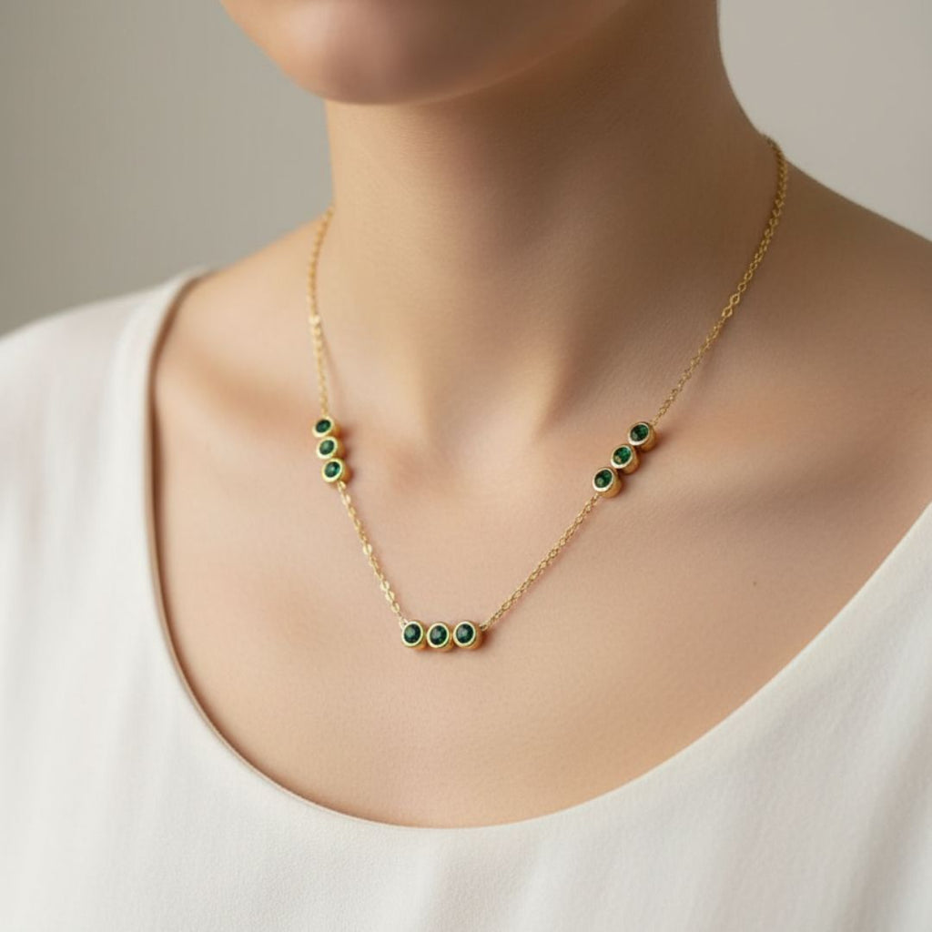 Dainty Gold & Green Station Necklace