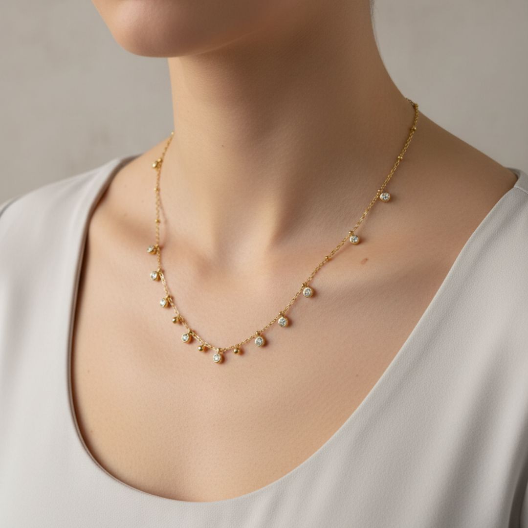 Sparkling Cascade Gold Dainty Necklace