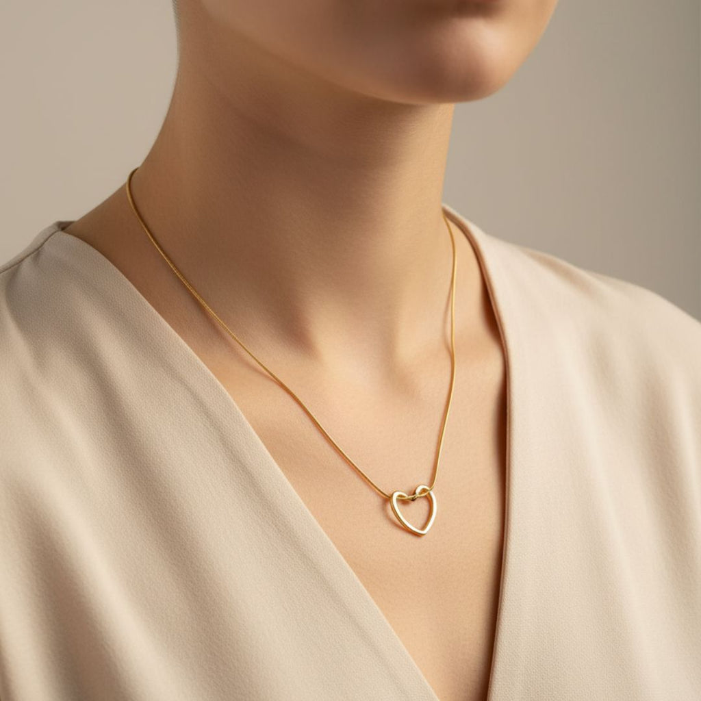 Minimalist Interlocking Heart Gold Snake Chain Necklace