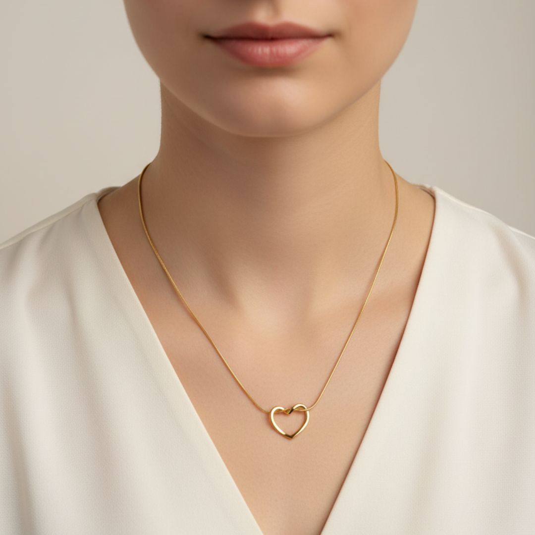 Minimalist Interlocking Heart Gold Snake Chain Necklace