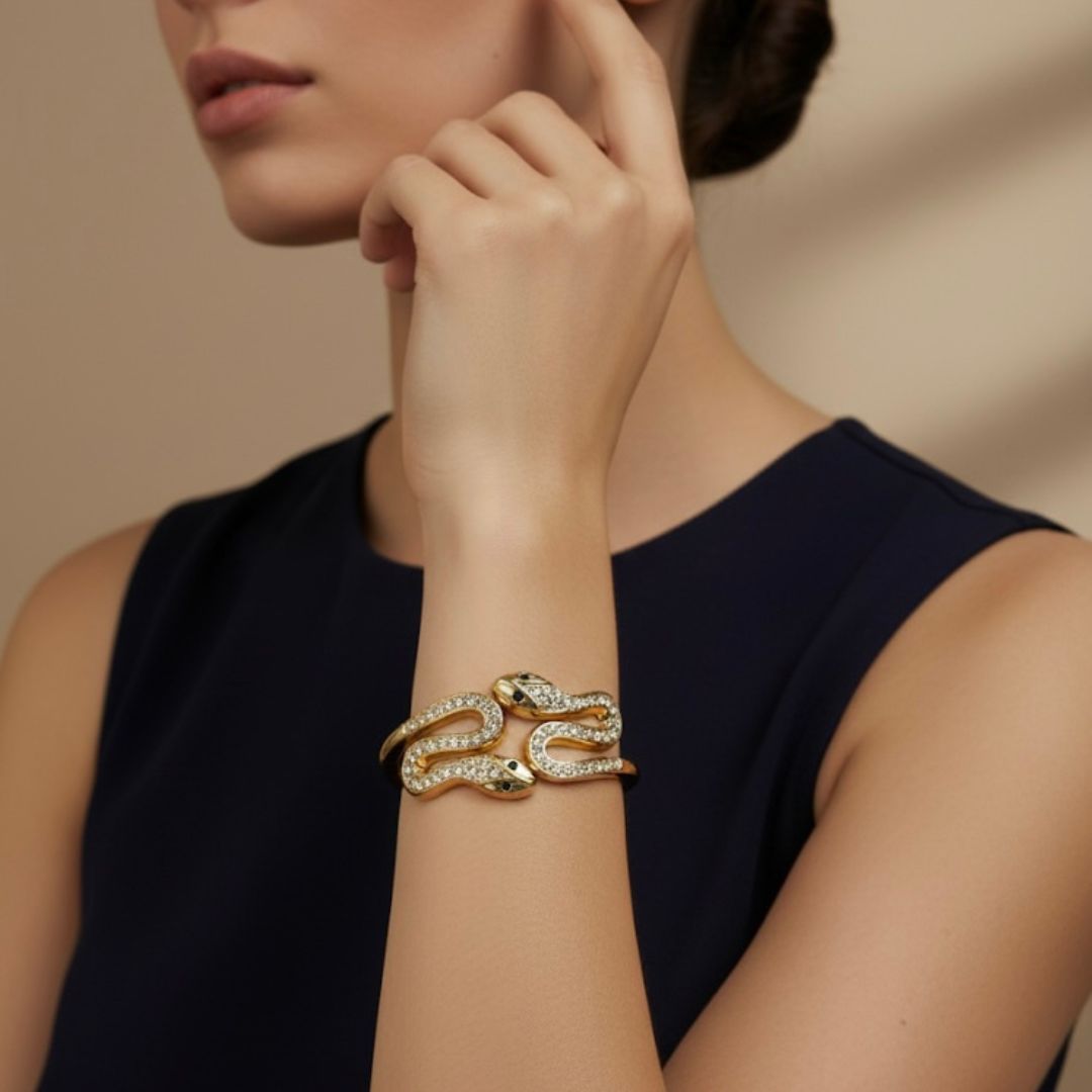 Crystal-Embellished Gold Cuff Bracelet