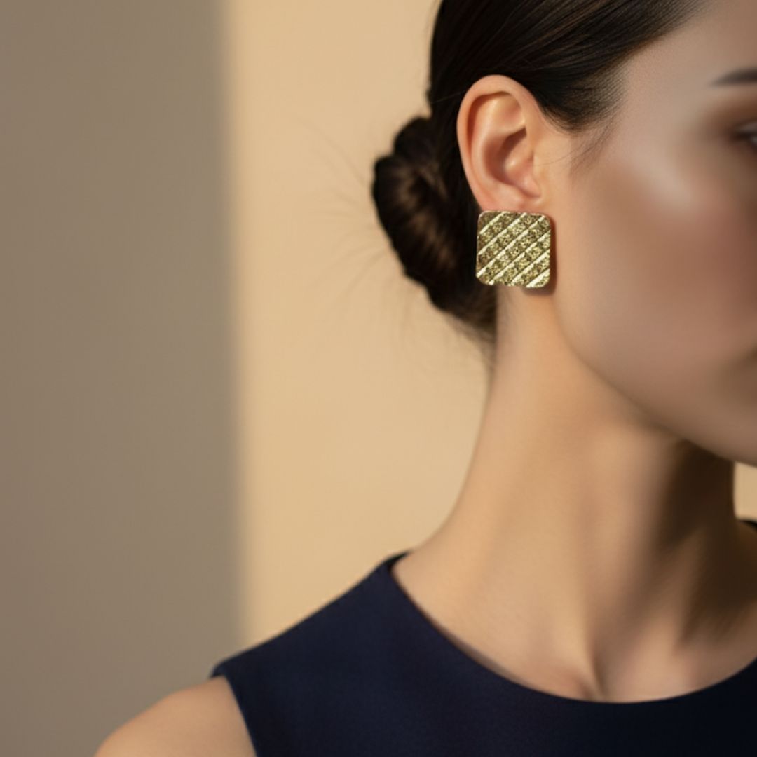 Chic Quilted Pave Square Stud Earring