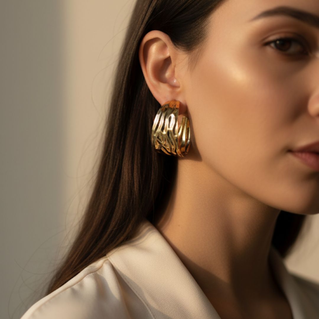 Sculptural Liquid Gold Chunky Hoop Earring