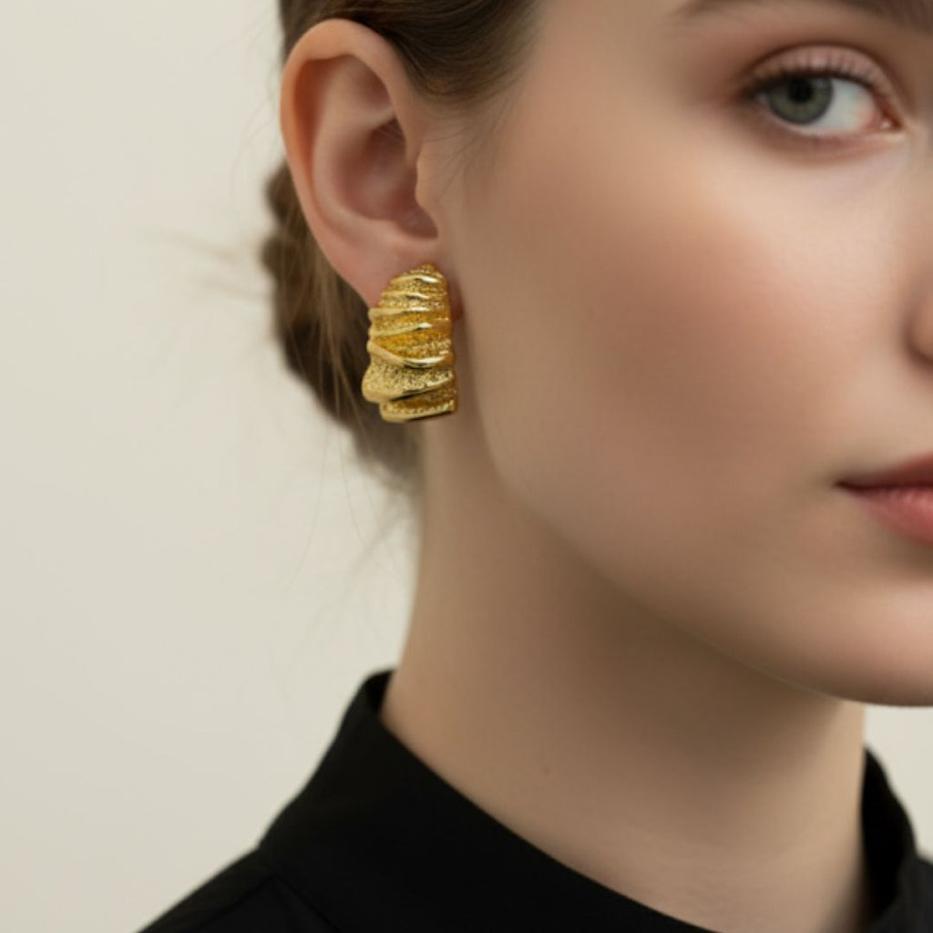 Textured Layered Gold Half-Hoop Earring
