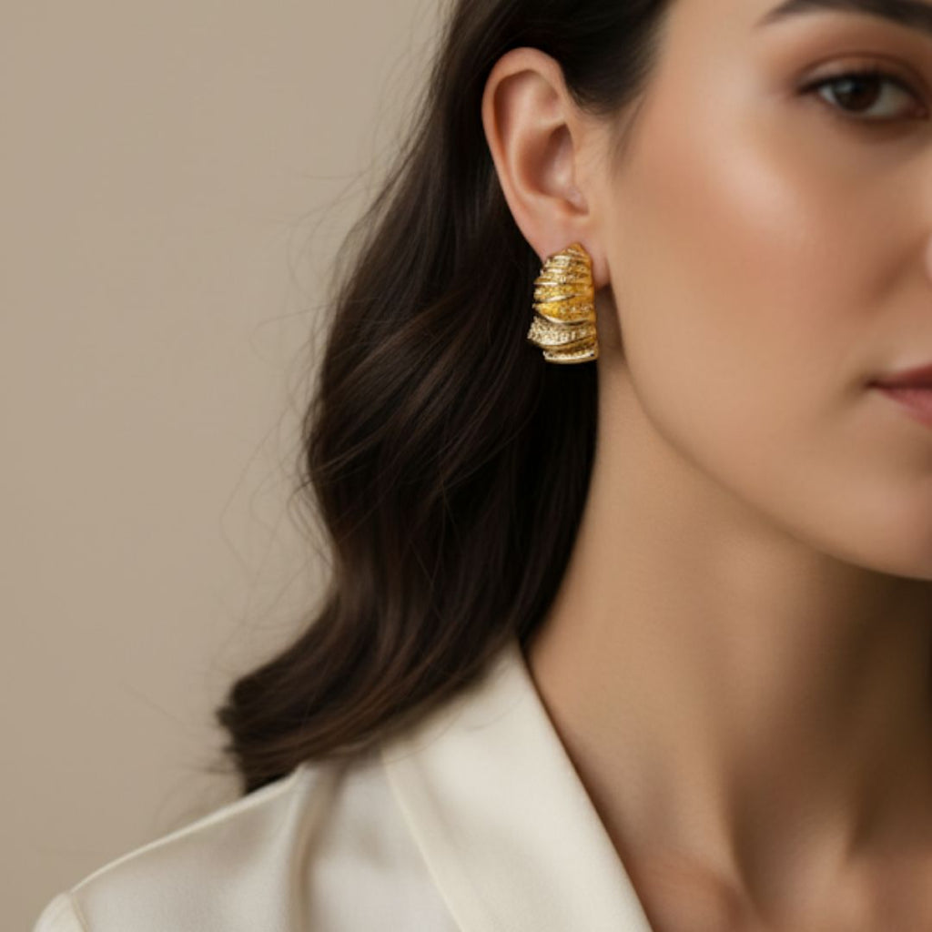 Textured Layered Gold Half-Hoop Earring