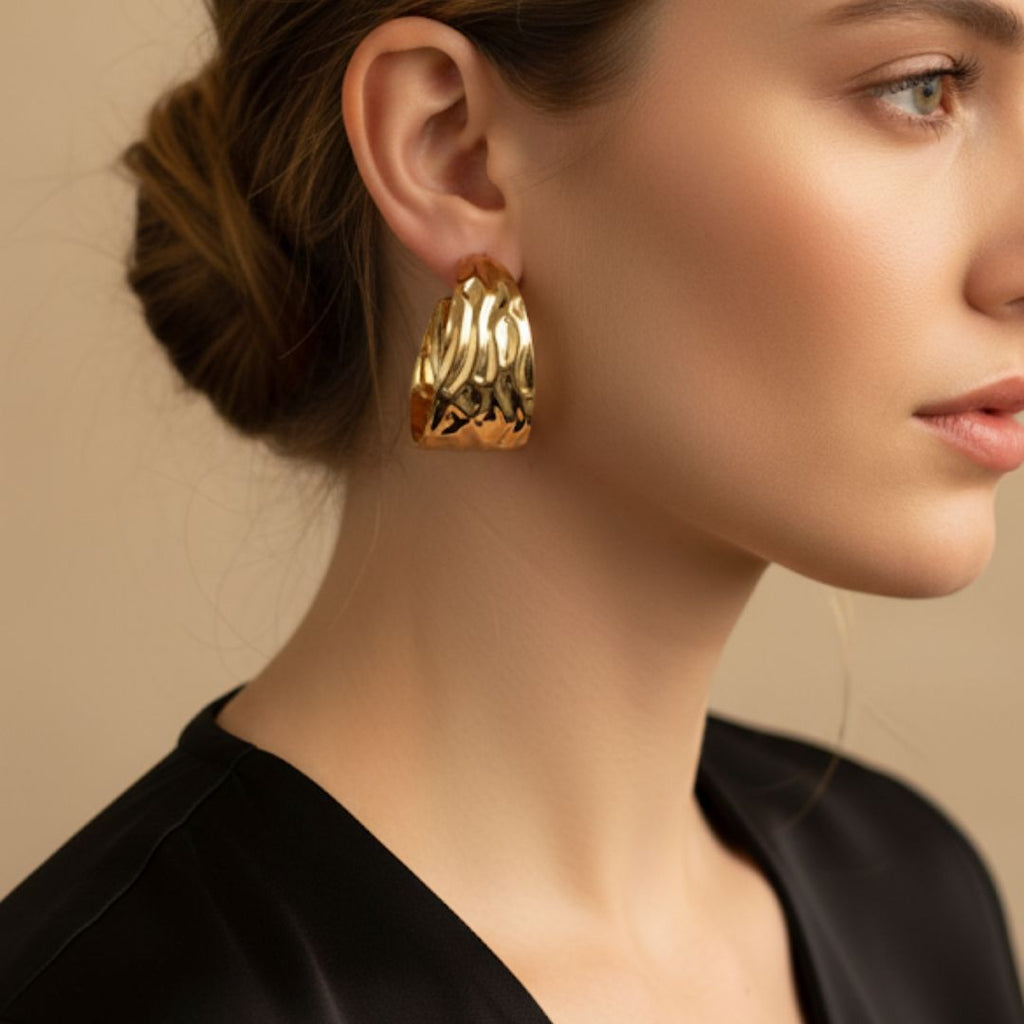 Sculptural Liquid Gold Chunky Hoop Earring