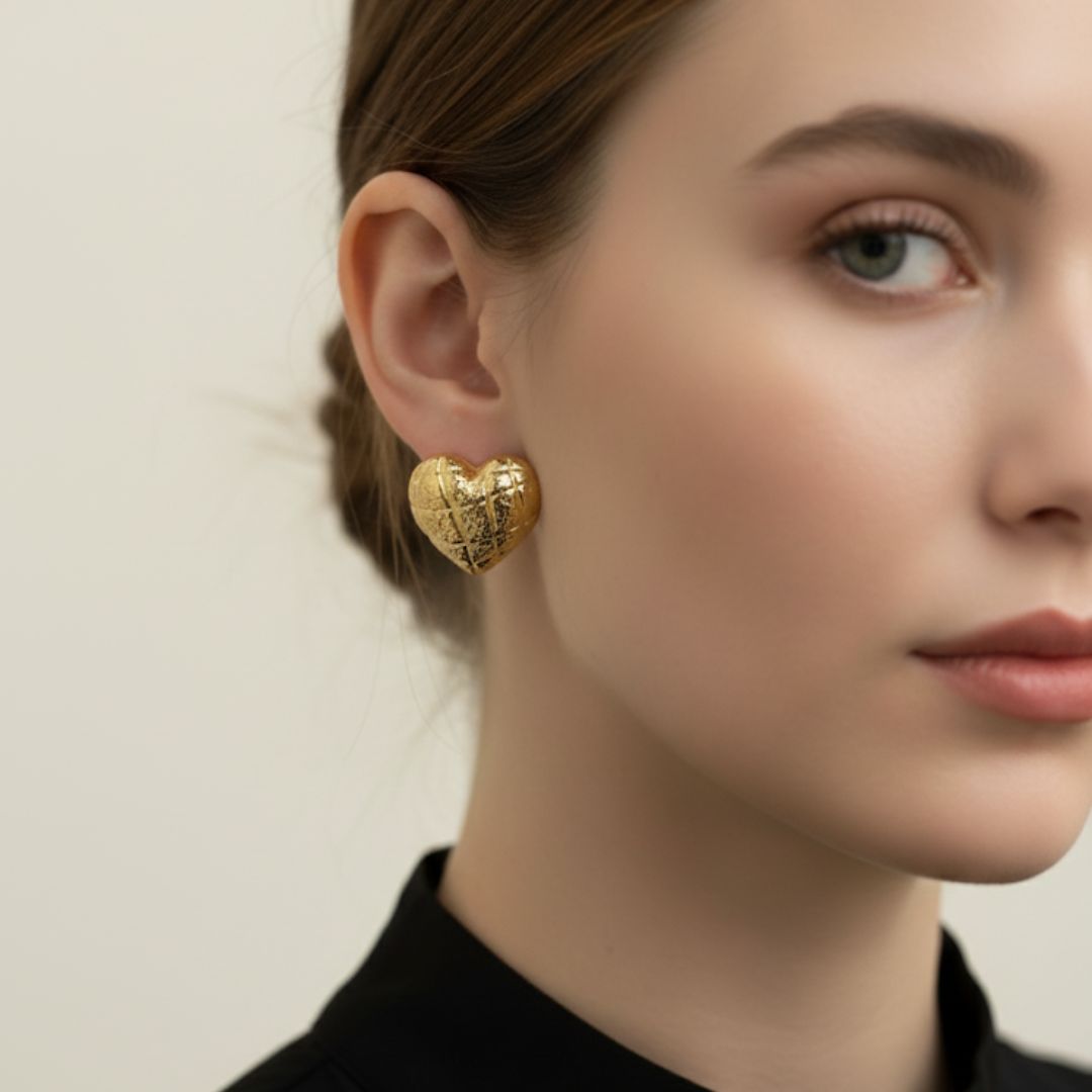 Textured Gold Heart Stud Earring