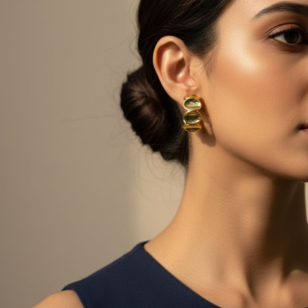 Oval Gold Drop Earrings