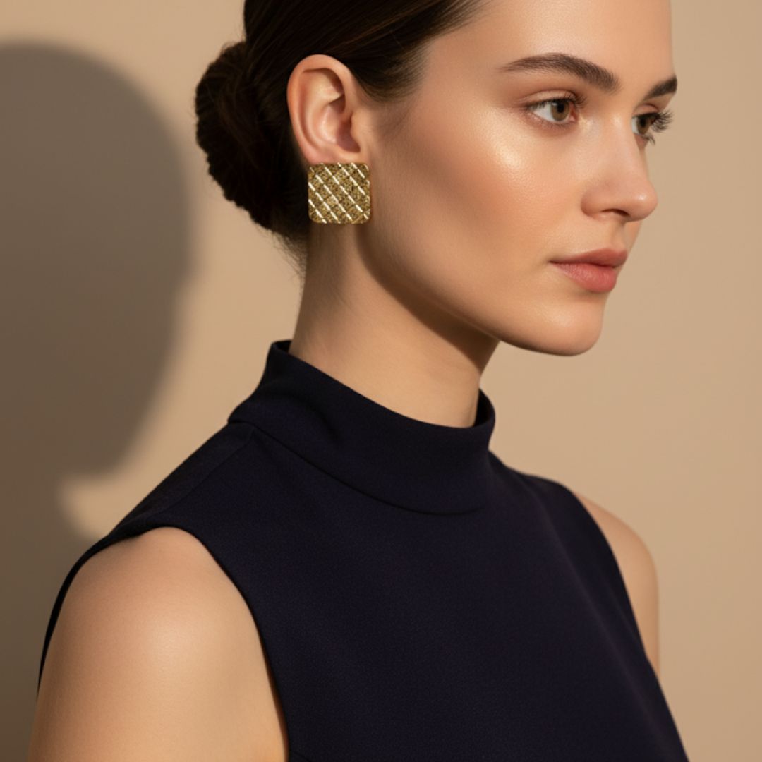 Chic Quilted Pave Square Stud Earring