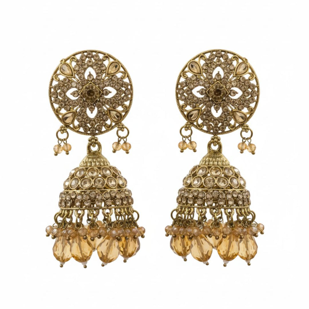 Jhumka Earrings with Amber Beads