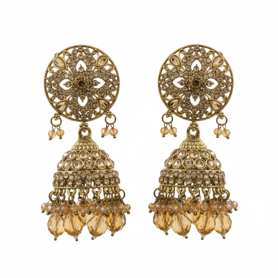 Jhumka Earrings with Amber Beads