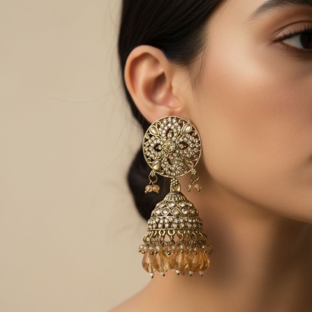 Jhumka Earrings with Amber Beads