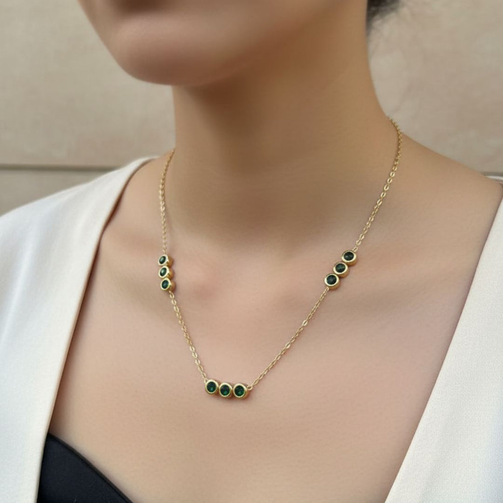 Dainty Gold & Green Station Necklace