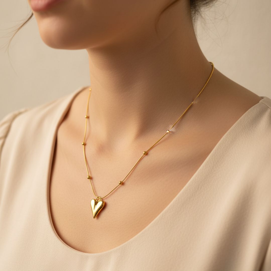 Modern Puffed Heart Dainty Necklace