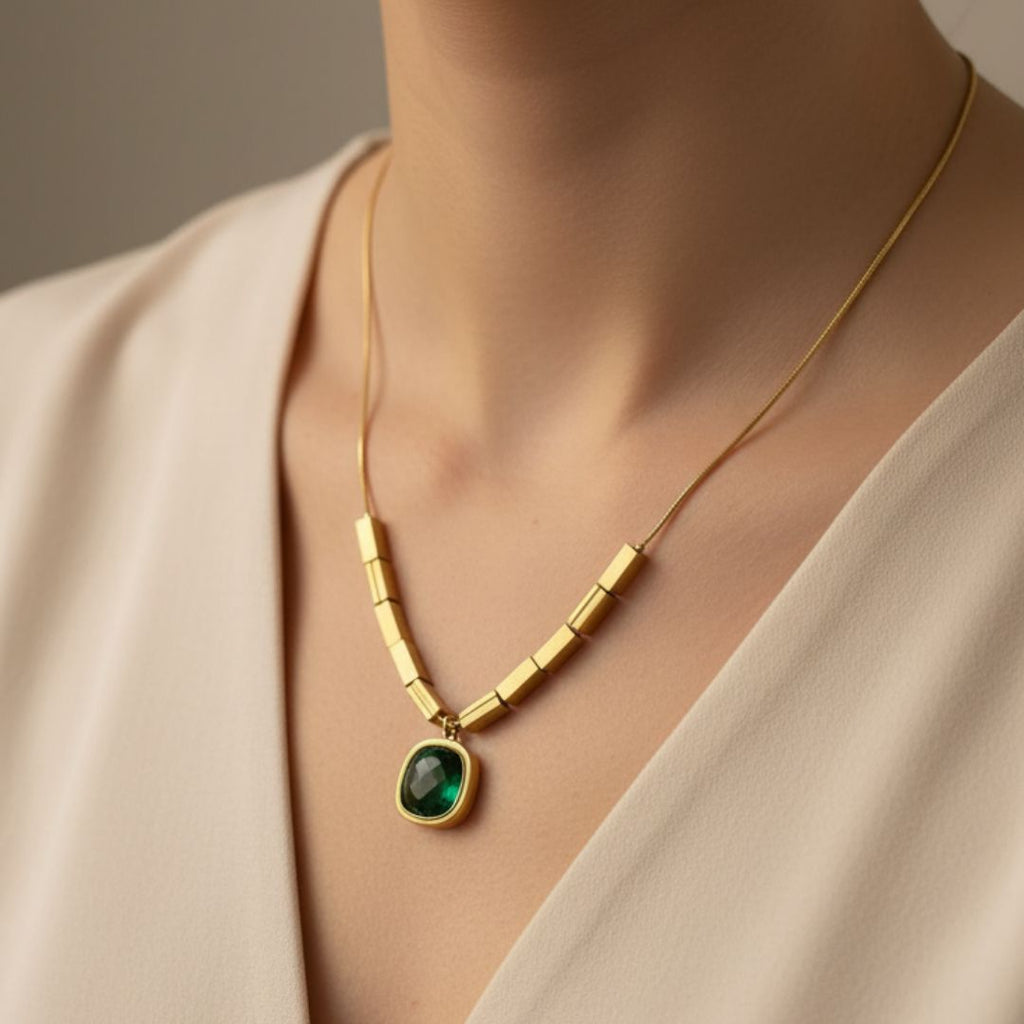 Bold Emerald-Green Charm Necklace