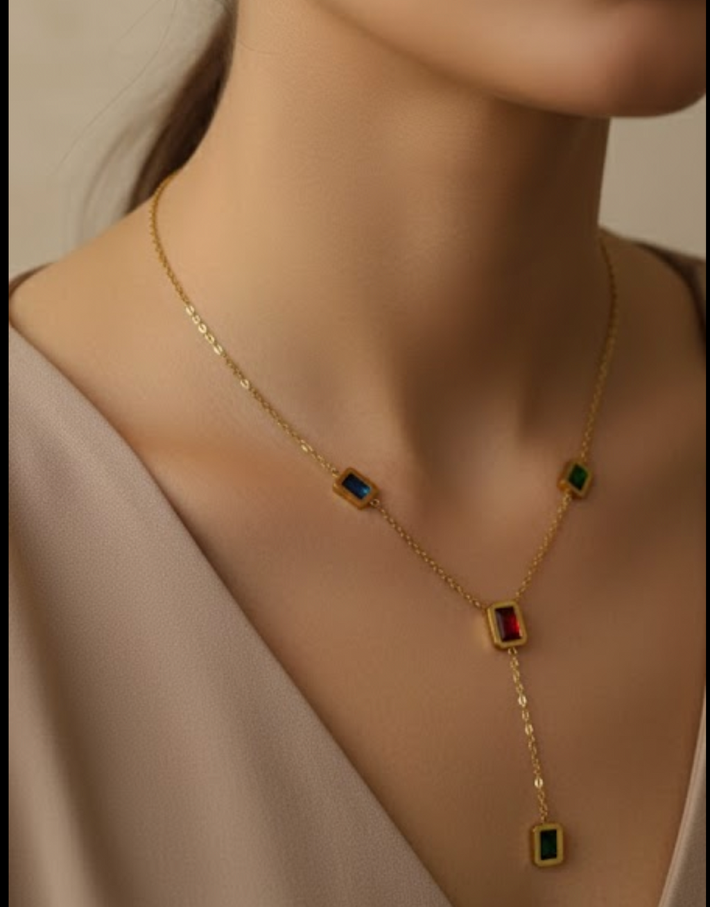Geometric Color Drop Lariat Necklace
