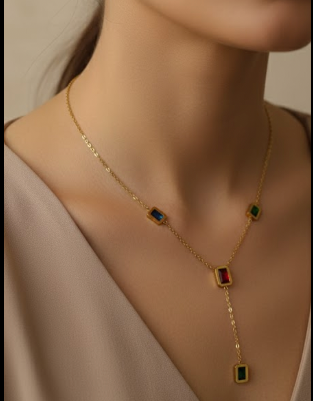 Geometric Color Drop Lariat Necklace