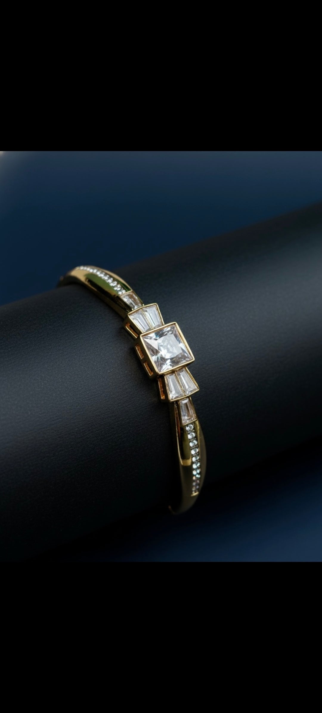 Art Deco Radiance Gold & Crystal Cuff Bracelet