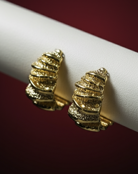 Textured Layered Gold Half-Hoop Earring