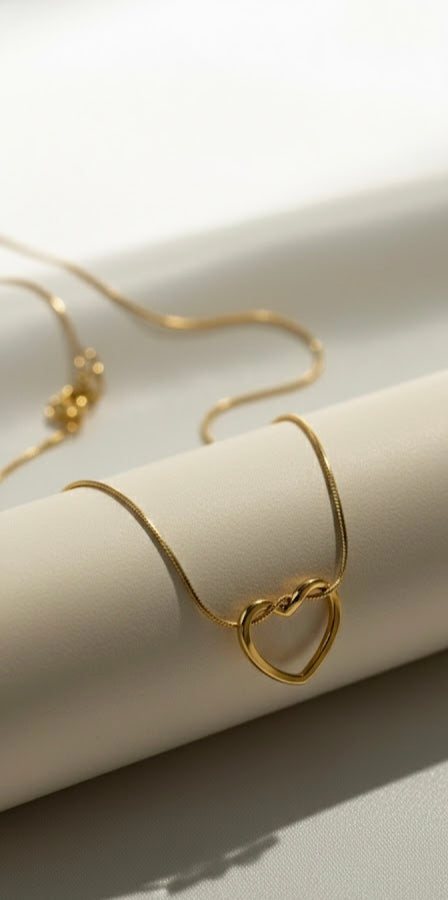 Minimalist Interlocking Heart Gold Snake Chain Necklace